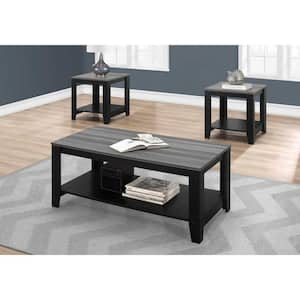 Jasmine 42 in. Black Grey Rectangle Particle Board Coffee Table with Shelves