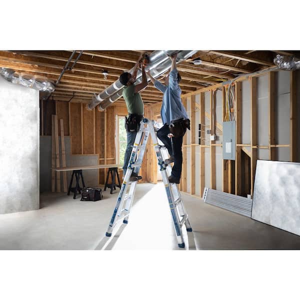 Werner - 22 ft. Reach Aluminum 5-in-1 Multi-Position Pro Ladder with Powerlite Rails 375 lbs. Load Capacity Type IAA Duty Rating
