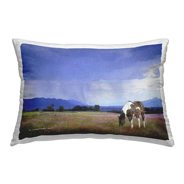 Stupell Industries Cow and Blue Sky Landscape Blue Rectangular Outdoor Throw Pillow