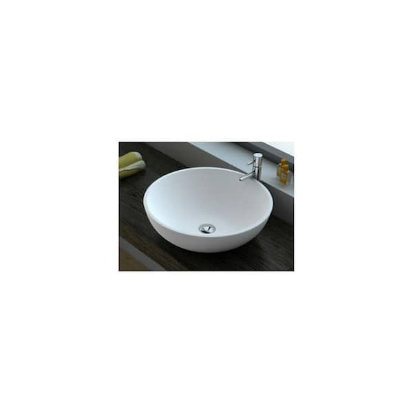 Solid Surface Vessel Sink in White Matt without Faucet