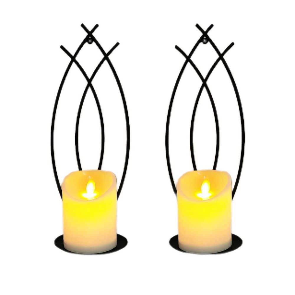 15 in. x 5.1 in. Black Metal Flame-Like Wall Candle Sconces, Decorative Wal