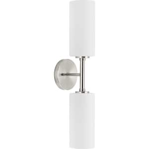 Cofield Collection 22-1/2 in. 2-Light Brushed Nickel Transitional Wall Bracket with Etched Glass Shades