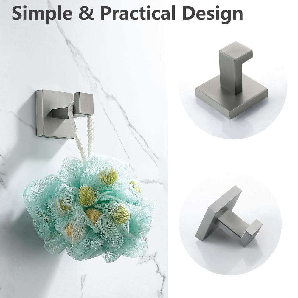 Brushed Nickel Stainless Steel Square J-Hook Towel and Robe Hook