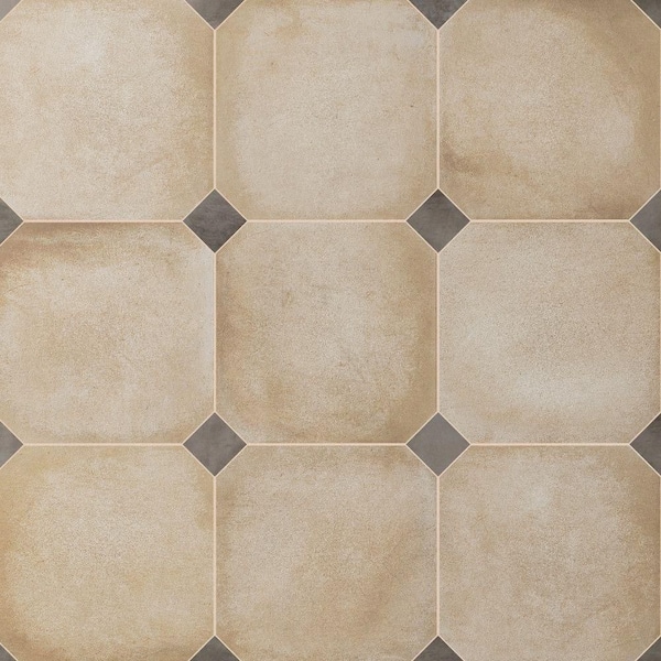 Merola Tile Laverton Octagon Beige with Taco Grafito 8 in. x 8 in. Porcelain Floor and Wall Tile (11.25 sq. ft. /Case)