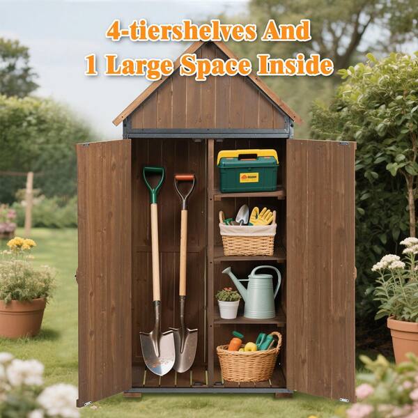 3 ft. W x 1 ft. D Brown Wood Outdoor Storage Cabinet Garden Tool