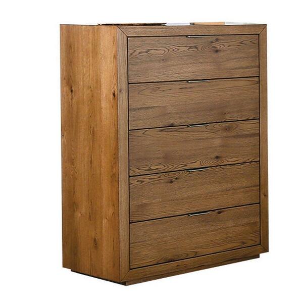 Benjara 32 in. Brown 5-Drawer Wooden Dresser Without Mirror