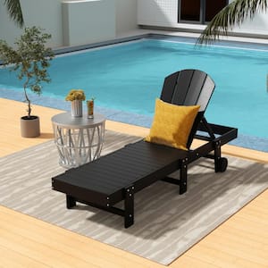 Laguna Black HDPE Plastic Outdoor Adjustable Adirondack Chaise Lounger With Wheels