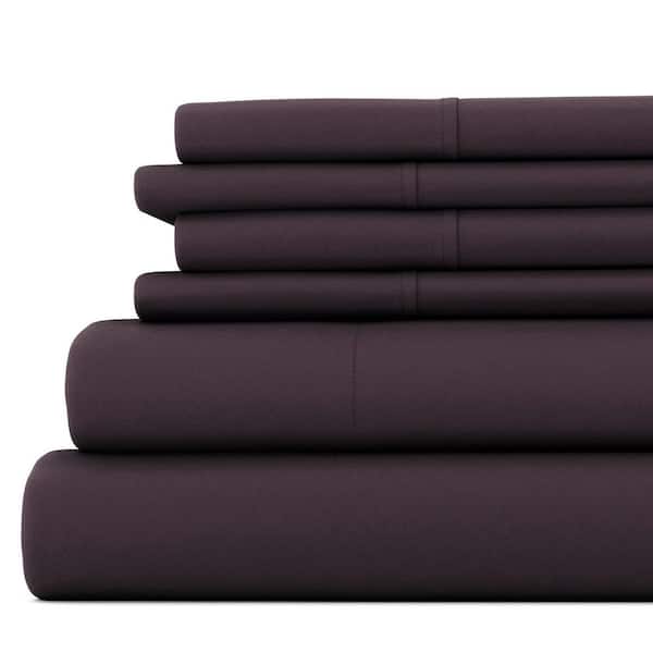 Becky Cameron 6-Piece Purple Solid Microfiber Queen Sheet Set