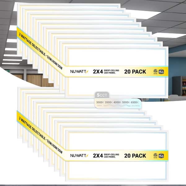 2 ft. x 4 ft. Drop Ceiling Backlit Integrated LED Panel 5CCT 30K-65K Color & Lumens Selectable Dimmable 120-277V (20PK)