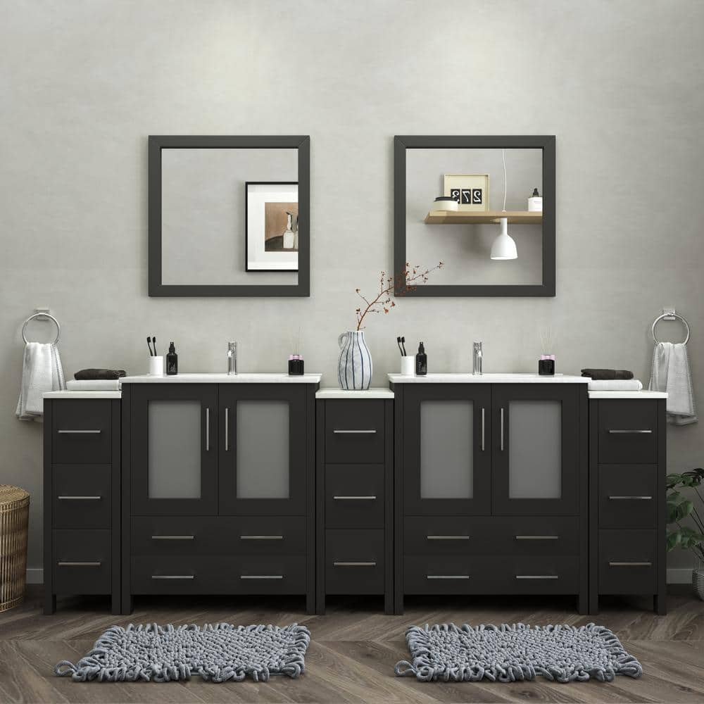 Vanity Art VA3036-96B 96 inch Double Sink Bathroom Vanity Set with Ceramic Vanity Top with Soft Closing Doors and Drawers - Blue