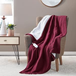 Fleece to Sherpa Burgundy Fleece Electric Throw Blanket