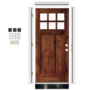 DIY RTA Kit 36in.x80in. Alder Left-Hand/Inswing 6-Lite Clear Glass Red Chestnut Stain Wood Ready To Assemble Front Door