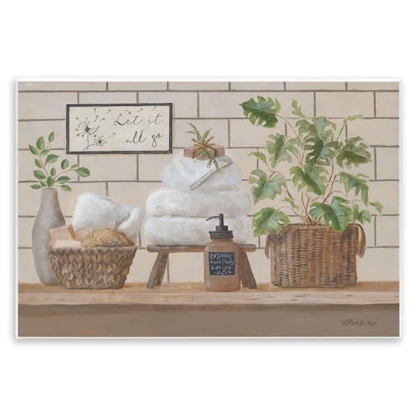 Stupell Industries Comforting Bathroom Spa Still Life by Pam Britton 1 Piece Unframed Nature Graphic Art Print 15 in. x 10 in.