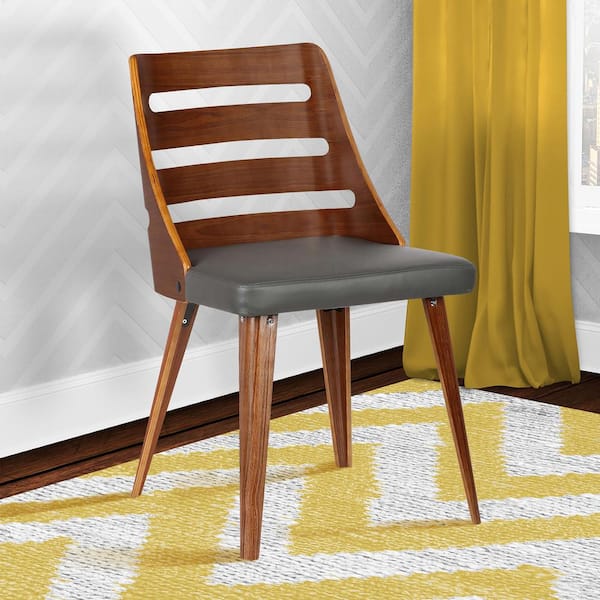 Armen Living Storm 31 in. Gray Faux Leather and Walnut Wood Mid-Century Dining Chair