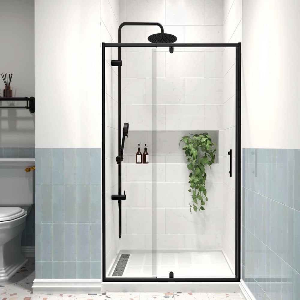 28 to 32 in. W x 72 in. H Framed Pivot Shower Door in Matte Black with 1/4 in. (6mm) Tempered Clear Glass price history on PriceWatchPro