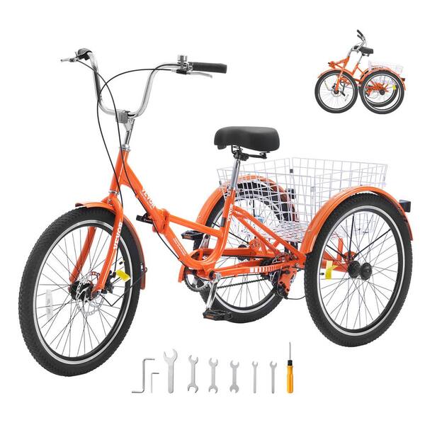 Folding Adult Tricycle 24 in. Adult Folding Trikes Light-weight Aluminum Alloy 3 Wheel Cruiser Bike