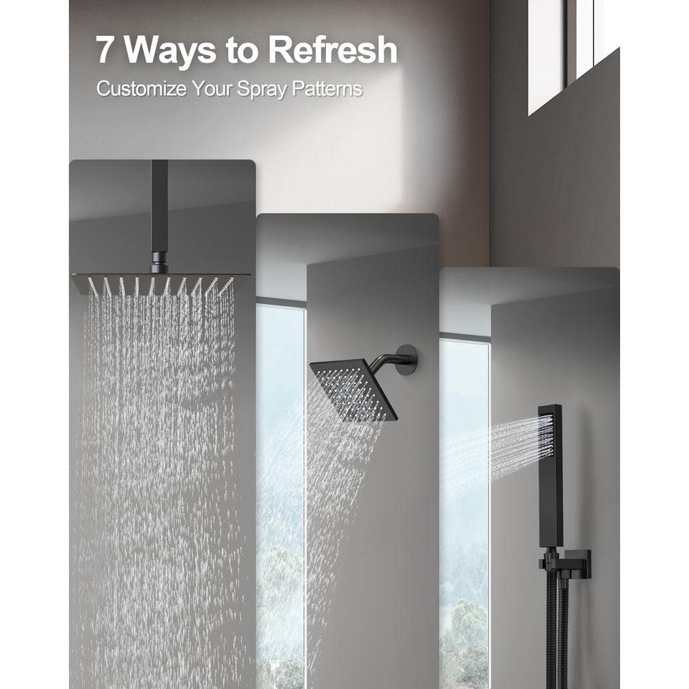 Matte Black Dual Mount Rainfall Shower System with Handheld Spray