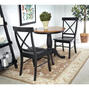 Hampton 3-Piece 30 in. Black/Cherry Round Solid Wood Dining Set with X-Back Chairs