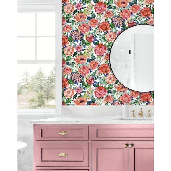 30.75 sq. ft. Spring Blossom Watercolor Floral Garden Vinyl Peel and Stick Wallpaper Roll