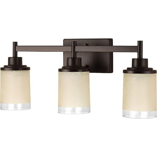 Progress Lighting Alexa Collection 3 Light Antique Bronze Etched Umber Linen With Clear Edge Glass Modern Bath Vanity Light P2978 20 The Home Depot