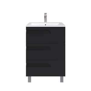 Joy 24 in. W x 18 in. D Black Freestanding Bathroom Vanity with White Porcelain Integrated Sink Top