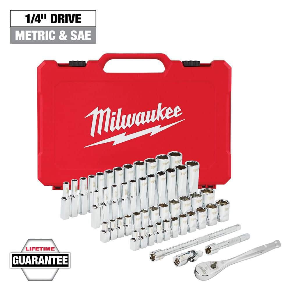 Milwaukee 1/4 in. Drive SAE/Metric Ratchet and Socket Mechanics Tool Set (50-Piece) 48-22-9004