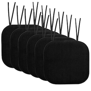 Honeycomb Memory Foam Square 16 in. x 16 in. Non-Slip Back Chair Cushion with Ties (6-Pack), Black