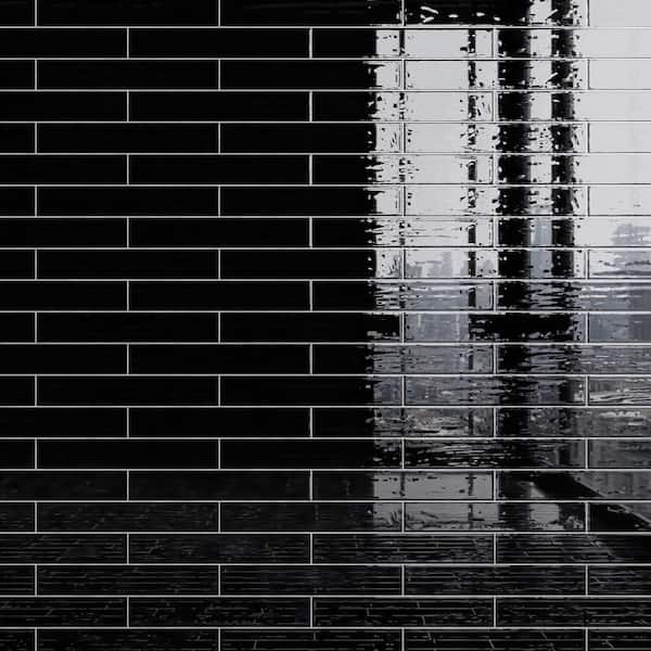 MOLOVO Nova Black 1.97 in. x 11.81 in. Polished Ceramic