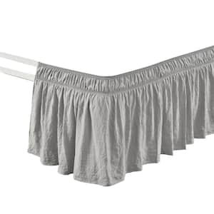 Ruched 20 in. Drop Length Ruffle Elastic Easy Wrap Around Light Gray Single Twin/Twin-XL/Full Bed Skirt