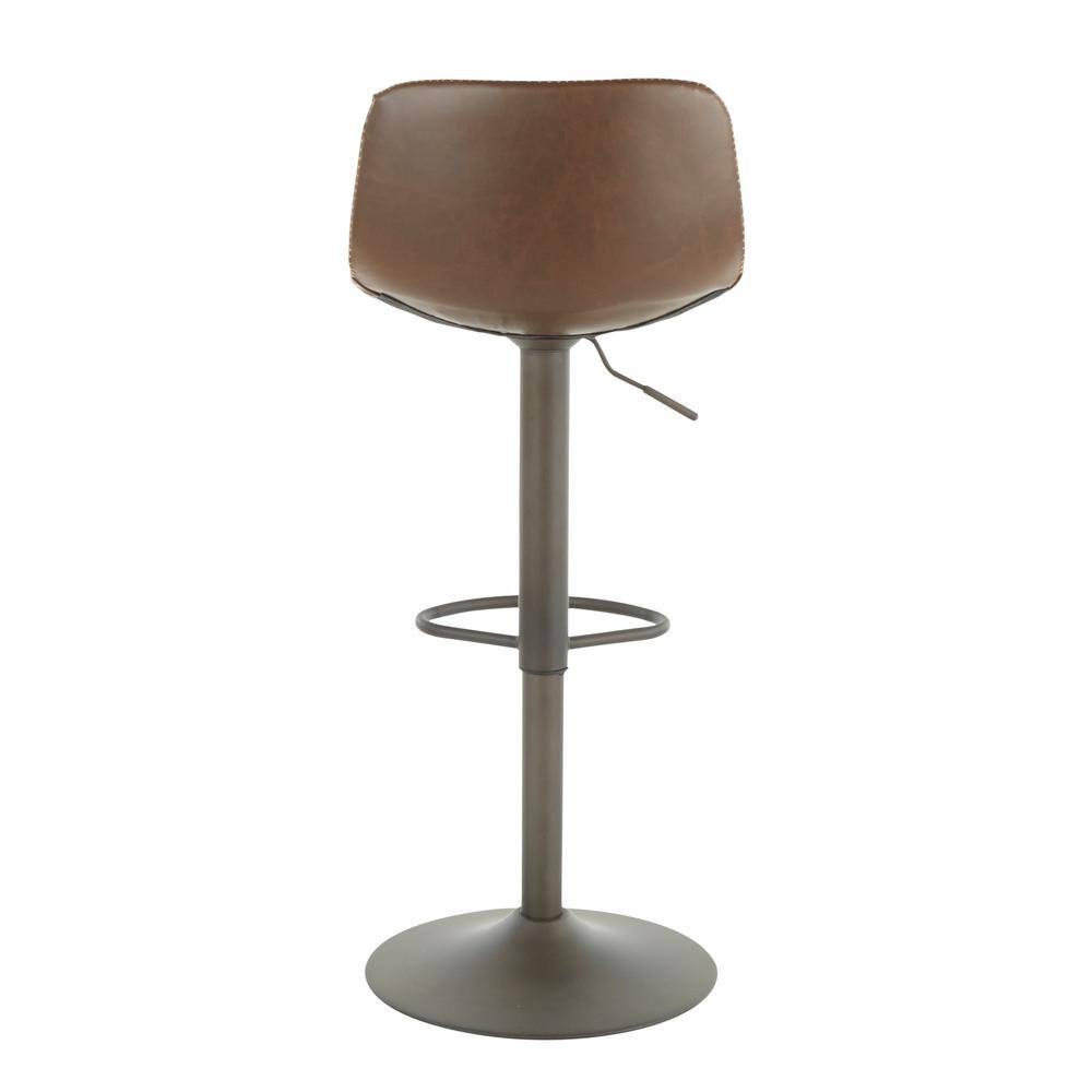 Industrial Adjustable Swivel Bar Stools in Brown Faux Leather