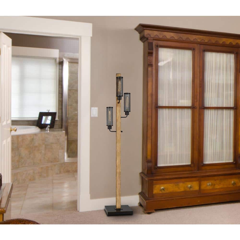 Lenox Light Oak and Bronze 61" Tree Floor Lamp with Metal Mesh Shades