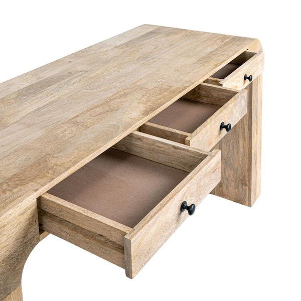Storied Home 60 in. Bleached Rectangular Mango Wood 3 Drawers Waterfall Desk DF6526 The Home Depot