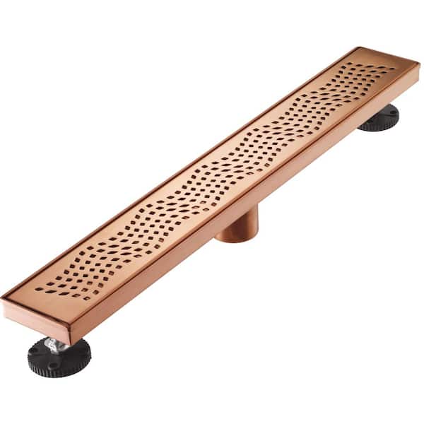 Elegante Drain Collection 28 in. Linear Stainless Steel Shower Drain with Wave Pattern