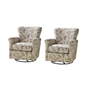 Georg Grey Floral Fabric Shakeable Swivel Chair with Roll Armrest (Set of 2)