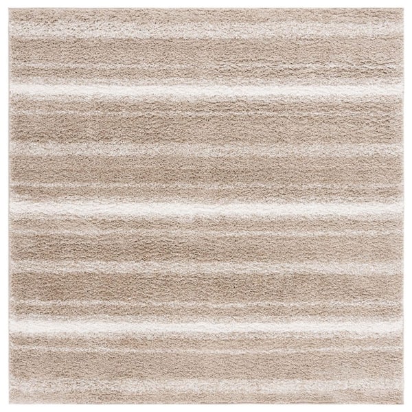 Border and Stripe Shag 7 ft. x 7 ft. Beige/Ivory Faded Striped square Area Rug