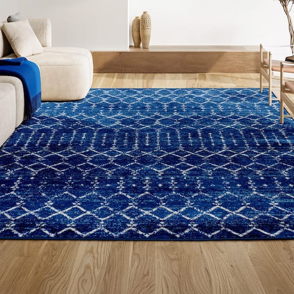 JONATHAN Y Moroccan Hype Boho Vintage Diamond Blue/White 5 ft. x 8