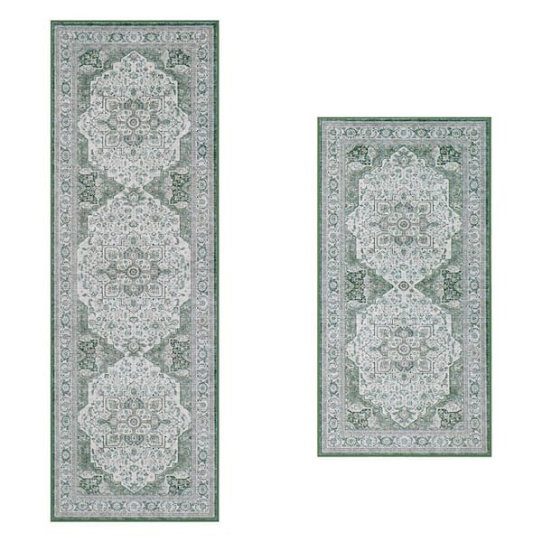 Rylan Green/Multi 2 ft. x 6 ft. Woven Oriental Polyester 2-Piece Set Area Rug