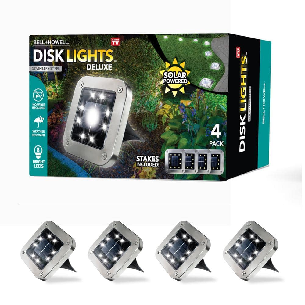 Dock Lights LED Solar Powered 4-Pack Outdoor Waterproof Wireless 6 LEDs Dock Lights with Screw for Path Warning, White
