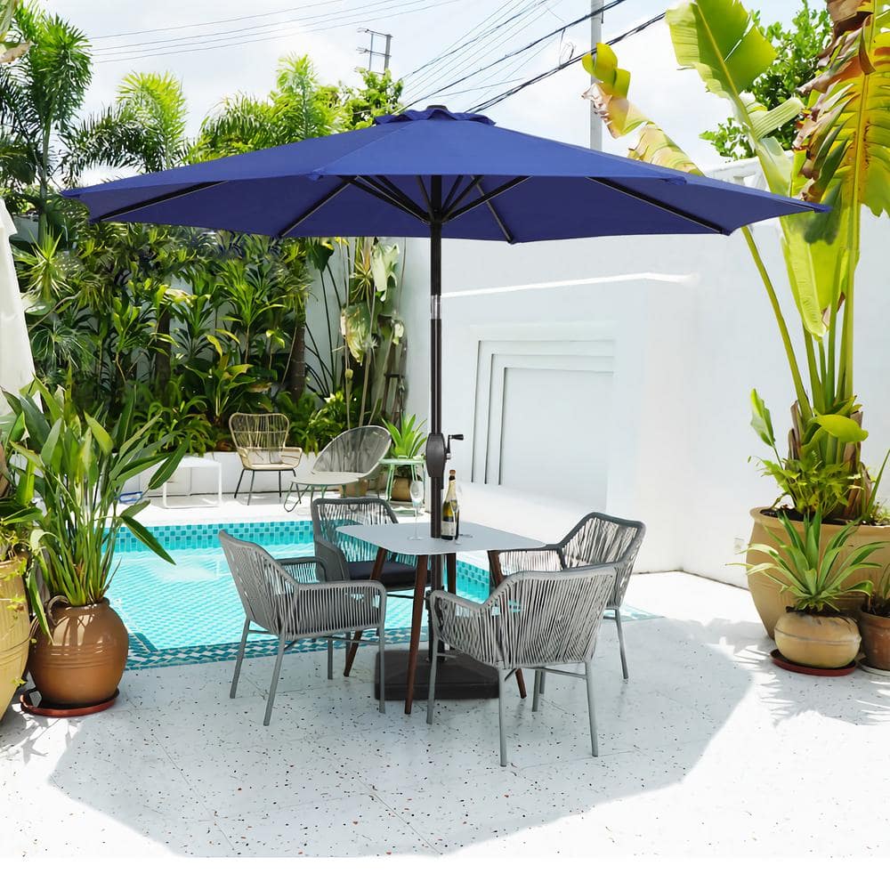 9 ft. Aluminum Market Patio Umbrella, Outdoor Table Umbrella with 8 Sturdy 