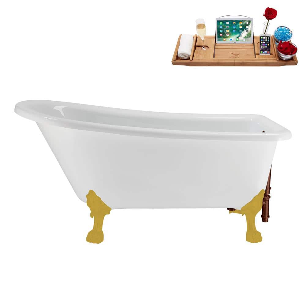 58 in. x 28 in. Acrylic Clawfoot Soaking Bathtub in Glossy White Matte Oil Rubbed Bronze Drain, Brushed Gold Clawfeet price history on PriceWatchPro