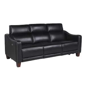 Giorno 81 in. Wide Slope Arm Top Grain Leather Traditional Straight Dual Power Sofa in Black