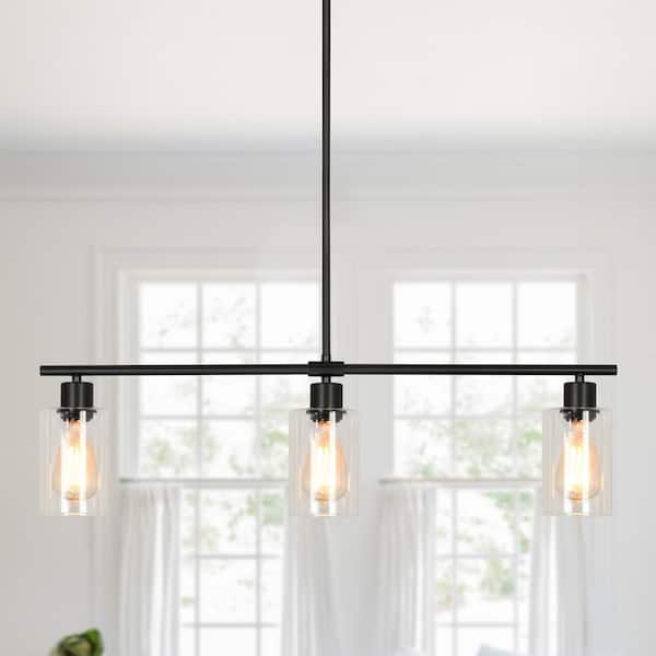 LWYTJO Delmis 3-Light Black Pendant Kitchen Island Rustic Farmhouse Chandelier for Kitchen Island Living Dining Room Foyer