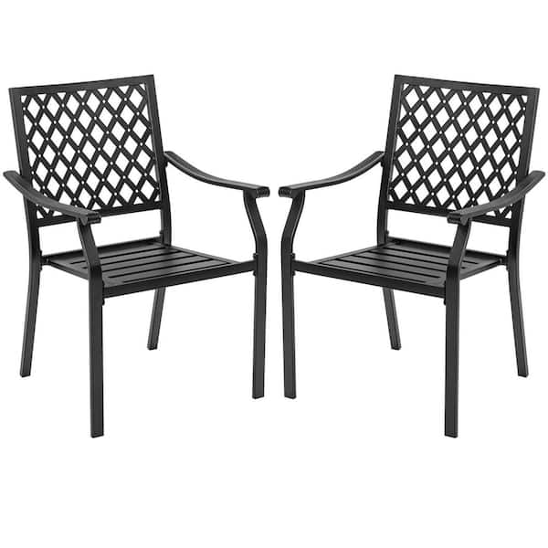 Costway Set of 2 Patio Dining Chairs Stackable Metal Slat Armreset Garden Yard