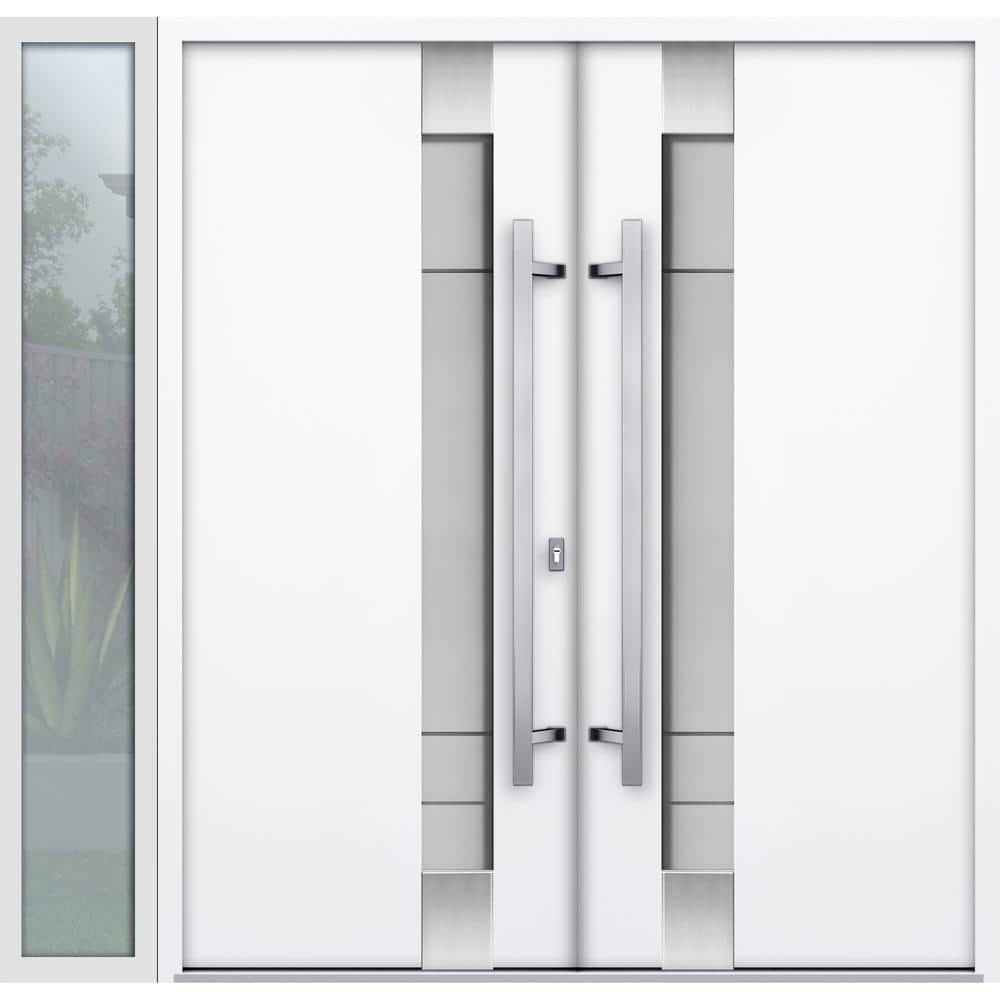 1713 88 in. x 80 in. Left-hand/Inswing Sidelite Black Tinted Glass White Steel Prehung Front Door with Hardware price history on PriceWatchPro
