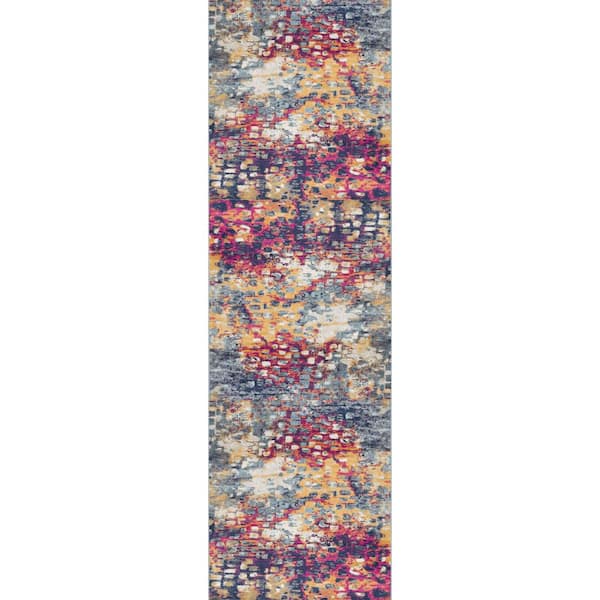 Savannah Yellow Blue, Abstract 2 ft. x 14 ft. Boho Indoor Runner Rug