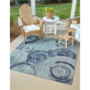 Outdoor Rippling Light Blue 6' 0 x 6' 0 Square Rug