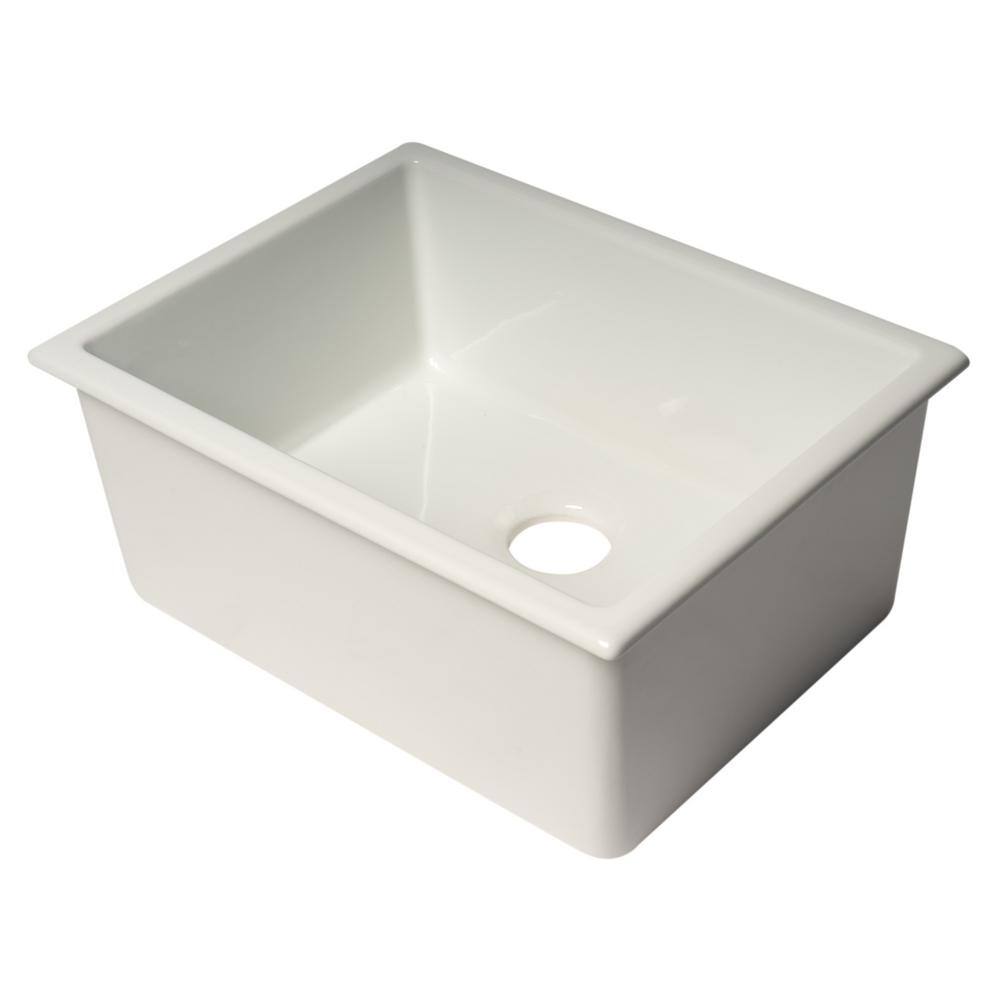24'' White Fireclay Drop-In Single Bowl Kitchen Sink