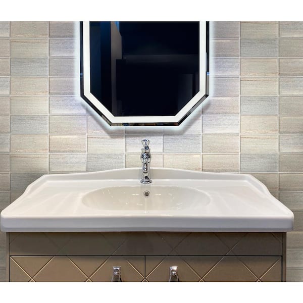 Wooden Beige 3 in. x 6 in. Beveled Polished Marble Subway Floor and Wall Tile (5 sq. ft./Case)