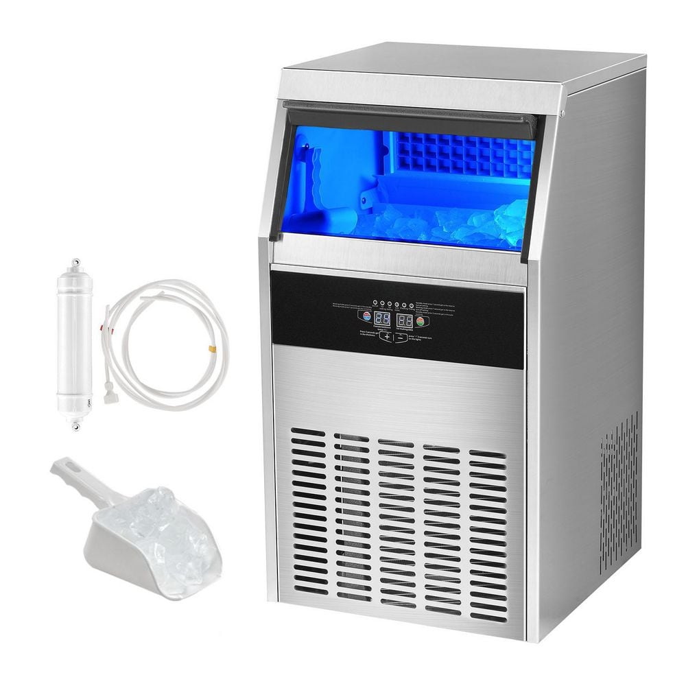 Commercial Ice Maker 18.3 in.W 130 lbs./24H Full Size Cubes Freestanding Ice Maker with 33 lbs. Storage in Silver