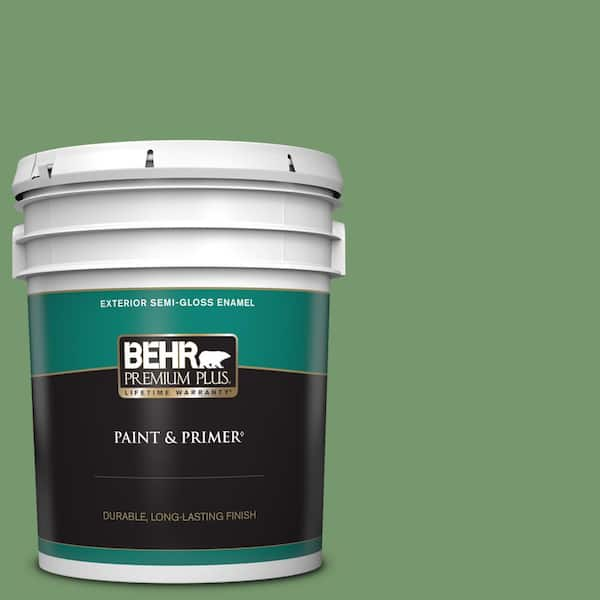 BEHR PREMIUM PLUS 5 gal. #PPU11-03 Botanical Green Semi-Gloss Enamel Exterior Paint & Primer